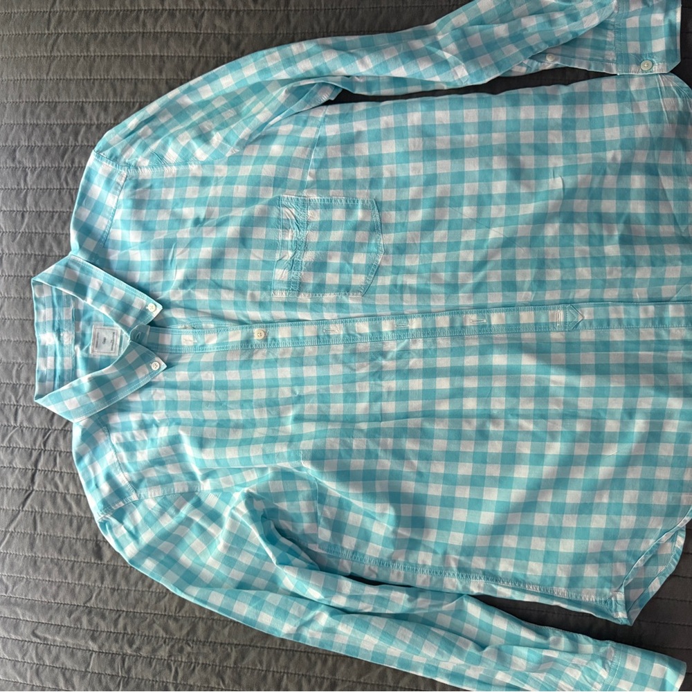 GAP Women’s Turquoise and White Plaid Shirt